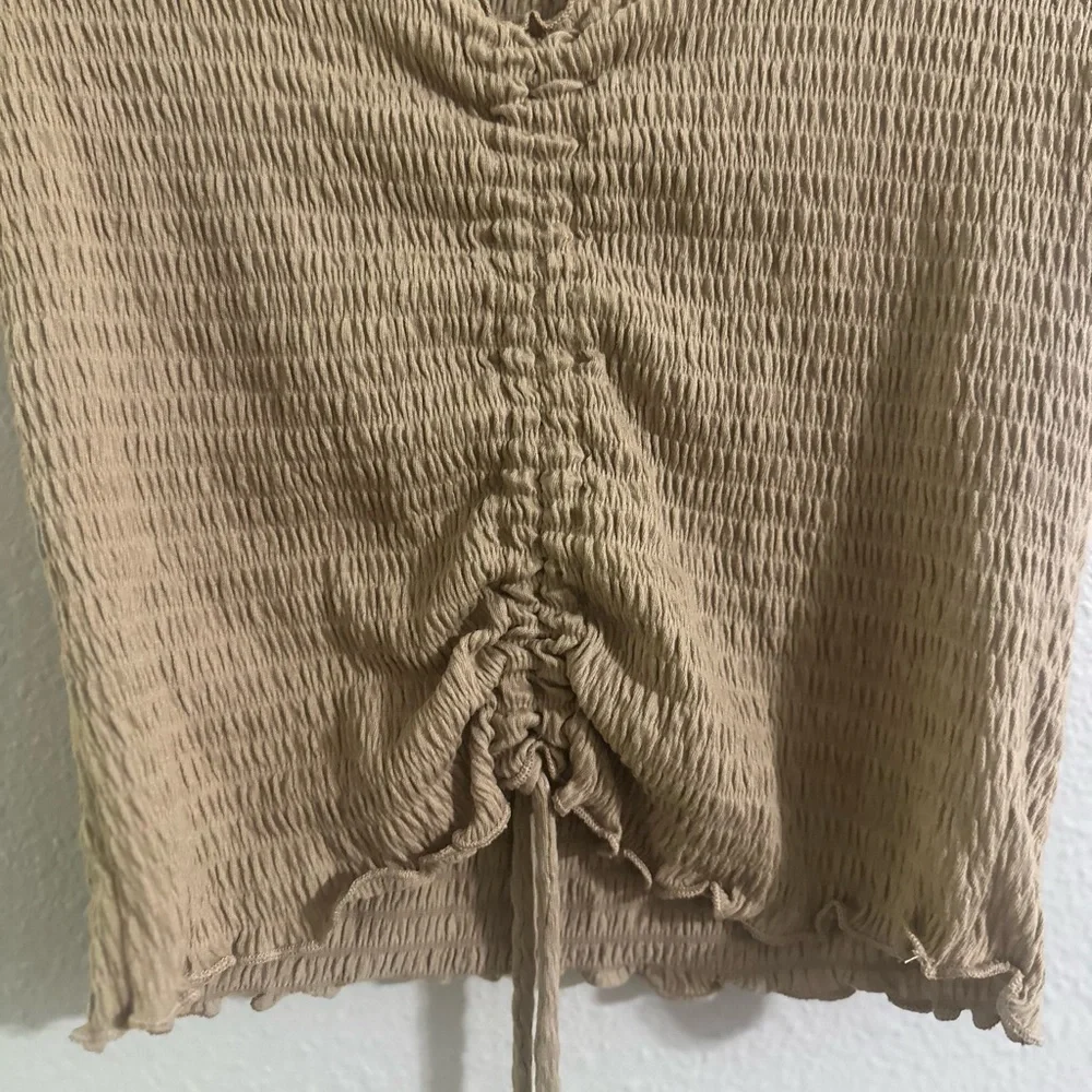 🐣Altar’d State Beige Ruched Eyelet Crop Top